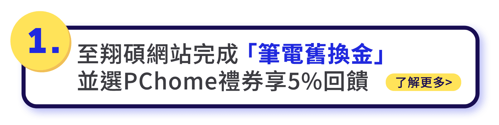 1.至翔碩網站完成「筆電舊換金」，並選PChome禮券享5%回饋