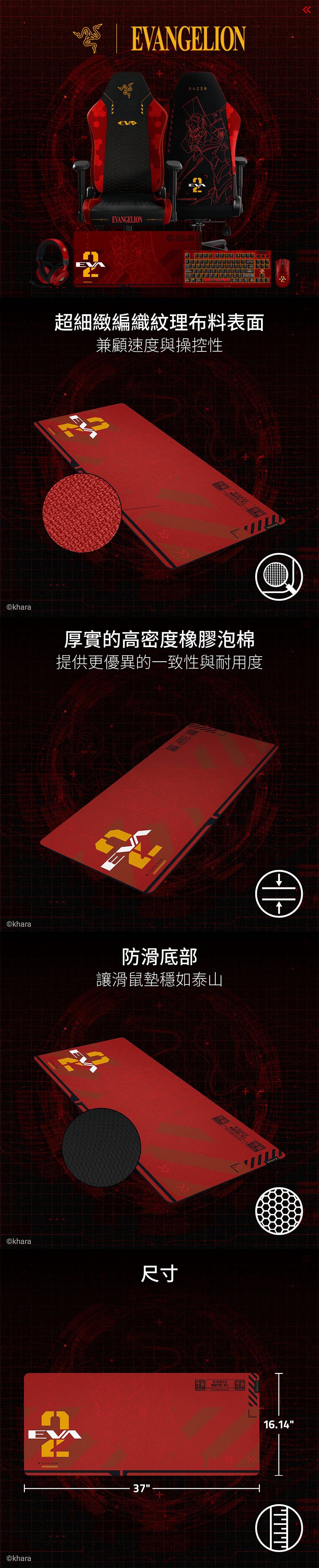 ©khara©khara©khara©khara DATA-EVDEVANGELIONEVANGELIONRAZER超細緻編織紋理布料表面兼顧速度與操控性厚實的高密度橡膠泡棉提供更優異的一致性與耐用度EVA防滑底部讓滑鼠墊穩如泰山7尺寸3警報警報16.14